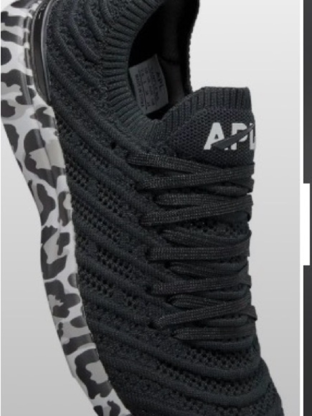 APL Black Knit Women’s Sneakers with Black-and-White Camouflage Sole